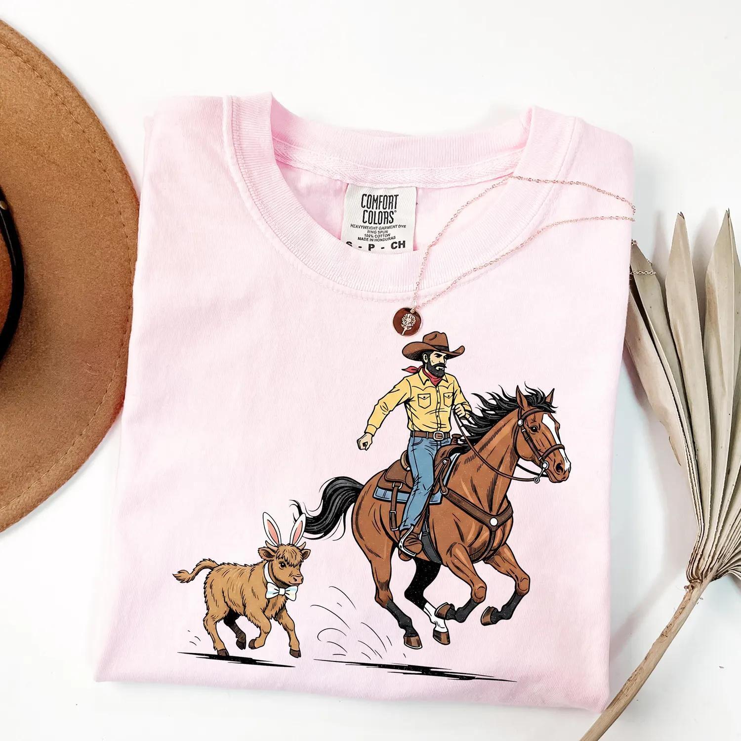 S Easter Cowboy Shirt Bunny Cow Tshirt Western Spring Tee